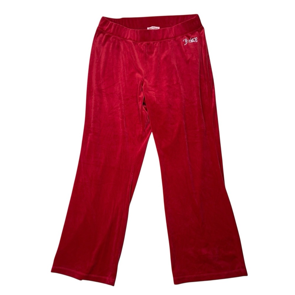 Juicy Couture Velour Pants XXL Red Wine Rhinestone Logo Lounge Vintage Y2K